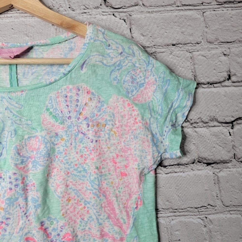 Lilly Pulitzer Mikela Short Sleeve Tshirt 100% Linen in Minty Fresh 20975 Size S - Picture 3 of 11